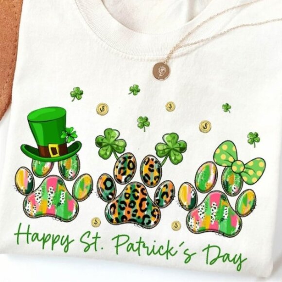 Happy St. Patrick's Day Shirt, Dog Paw T-shirt - Picture 2 of 3